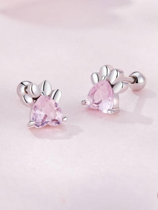 Jare 925 Sterling Silver Cubic Zirconia Dog Paw Cute Stud Earring 4