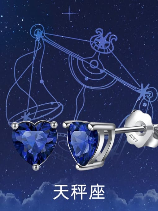 September: Royal Blue 925 Sterling Silver Cubic Zirconia Heart Minimalist Stud Earring