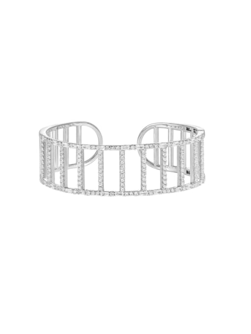 Platinum 925 Sterling Silver Cubic Zirconia Geometric Statement Cuff Bangle