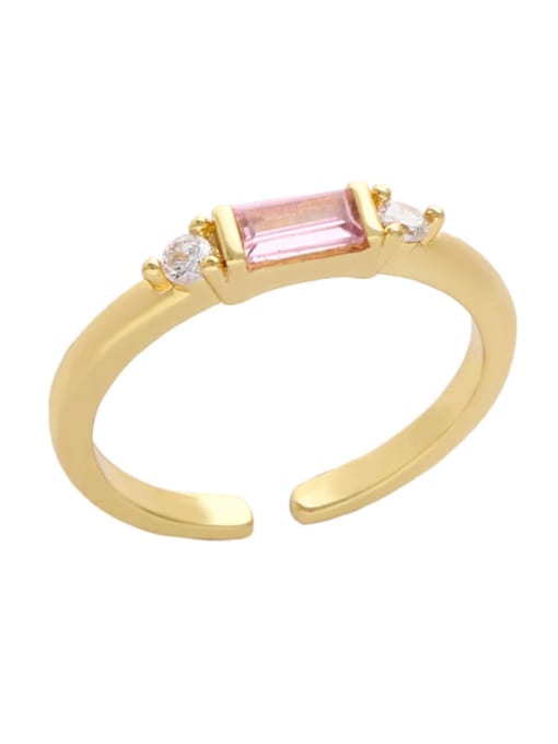 Pink Brass Cubic Zirconia Geometric Minimalist Band Ring