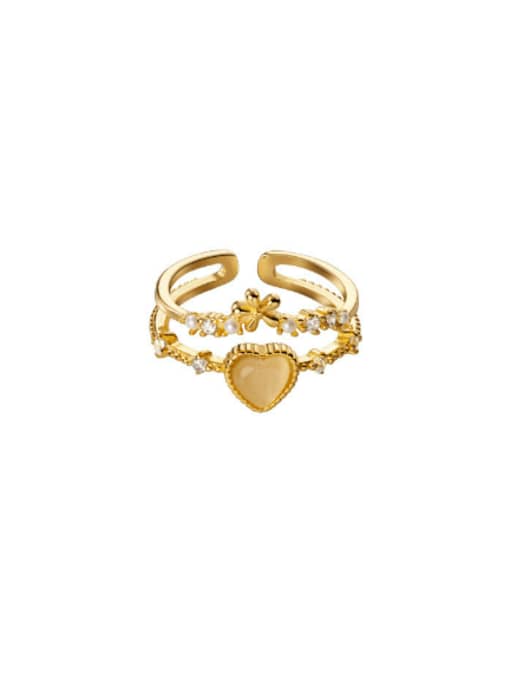 gold 925 Sterling Silver Cats Eye Heart Classic Stackable Ring