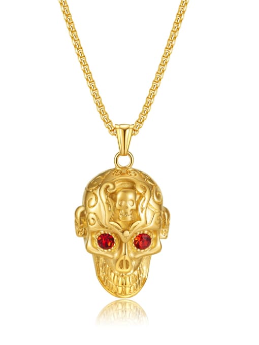 2240 gold Pendant + Pearl Chain 4*70CM Titanium Steel Skull Hip Hop Necklace