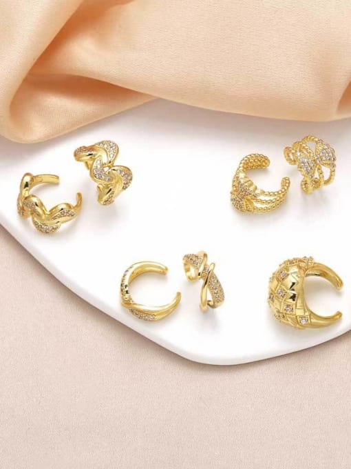 CC Brass Cubic Zirconia Geometric Hip Hop Clip Earring 2