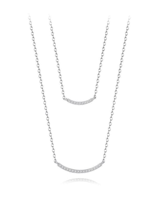 JYXZ 074 (Platinum) 925 Sterling Silver Cubic Zirconia Geometric Minimalist Multi Strand Necklace