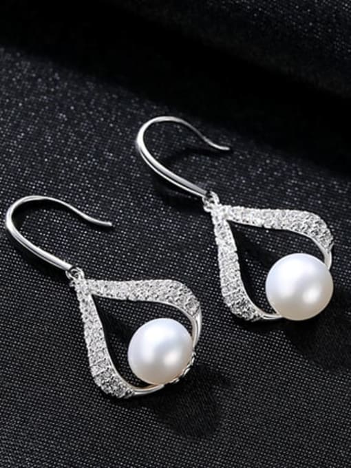 Platinum White Bead 3E10 925 Sterling Silver Freshwater Pearl White Geometric Trend Drop Earring