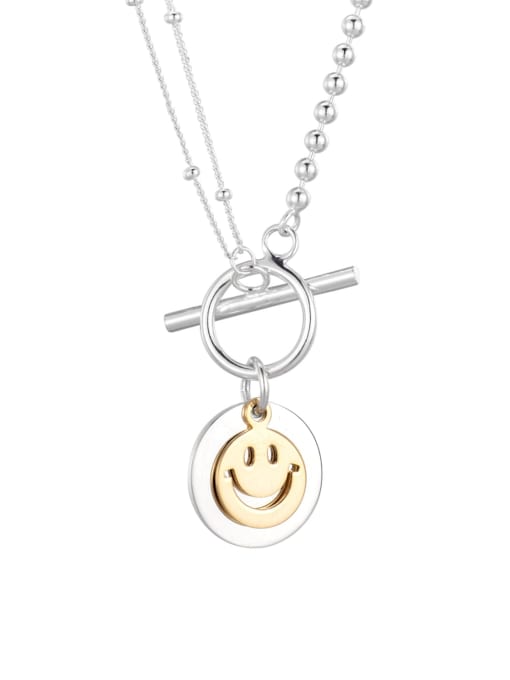 Silver smiling face round card 925 Sterling Silver Smiley Vintage  Round Card Necklace