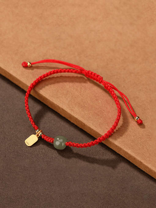 Red rope 925 Sterling Silver Jade Geometric Vintage Handmade Weave Bracelet