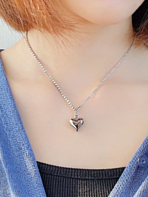 Open Sky Titanium Steel Heart Minimalist Asymmetrical Chain Necklace 1