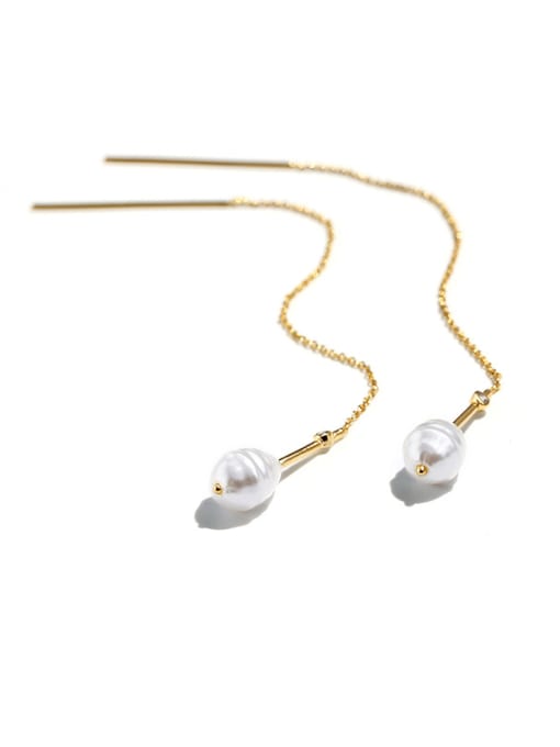 CHARME Brass Imitation Pearl Tassel Minimalist Threader Earring 0