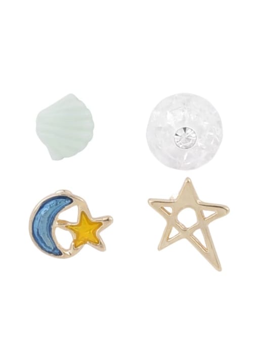 Girlhood Brass Multi Color Enamel Star Minimalist Stud Earring 2