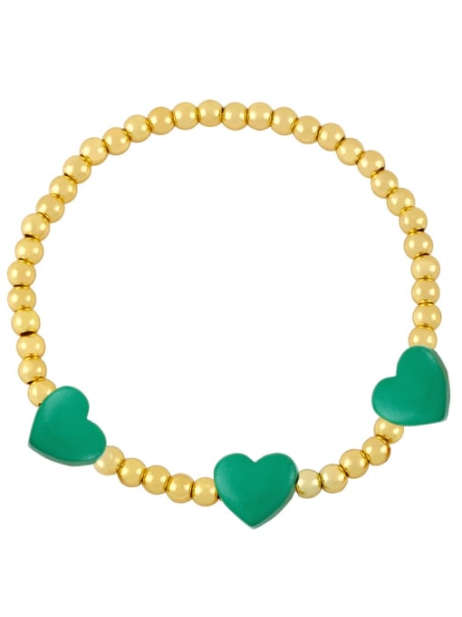 Dark green Brass Enamel Heart Trend Beaded Bracelet