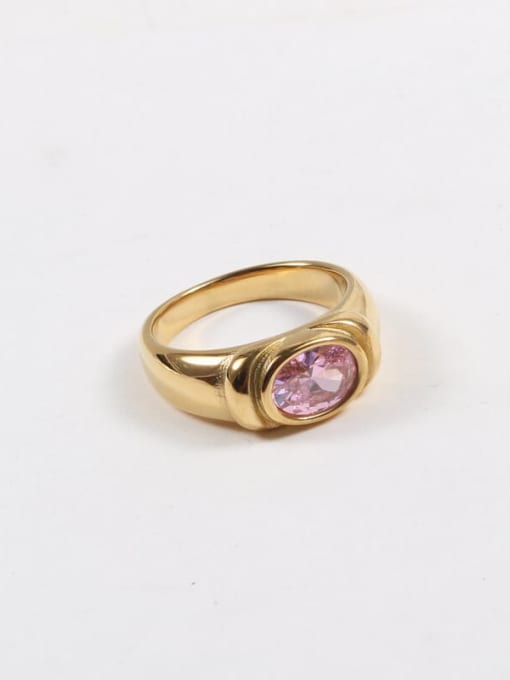 Pink US 6 Titanium Steel Glass Stone Geometric Minimalist Band Ring