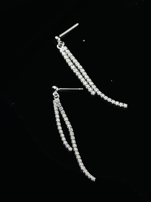 Rosh 925 Sterling Silver Cubic Zirconia Tassel Minimalist Threader Earring 2