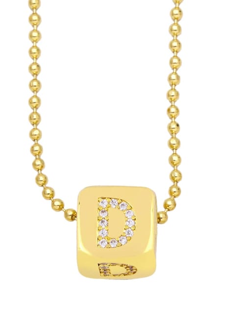 D Brass Cubic Zirconia Letter Vintage square Pendant Necklace