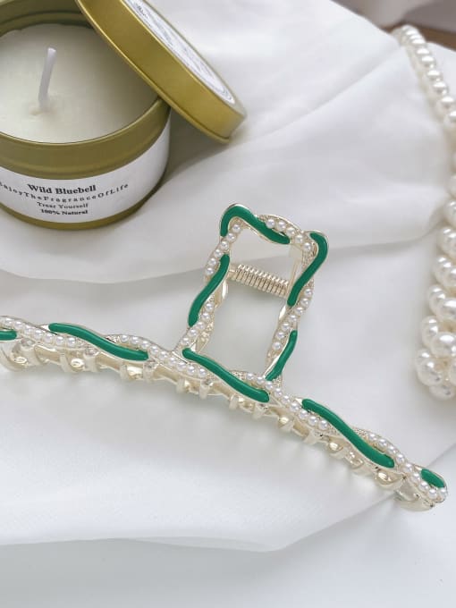 T-shaped green 11.2cm Trend Geometric Alloy Imitation Pearl White Jaw Hair Claw