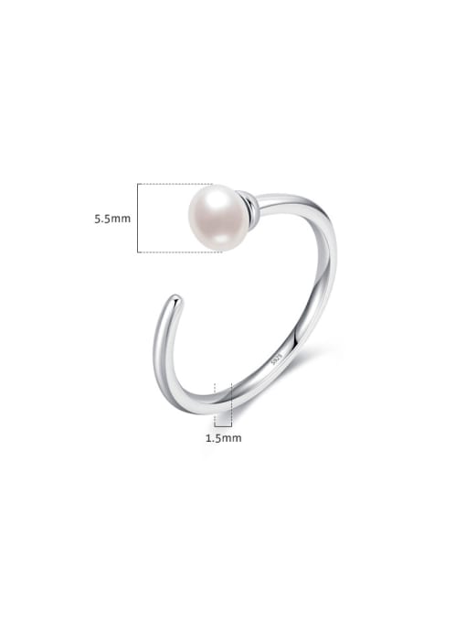 MODN 925 Sterling Silver Imitation Pearl Irregular Minimalist Band Ring 2