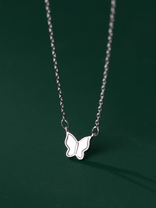 Silver 925 Sterling Silver Shell Butterfly Minimalist Necklace