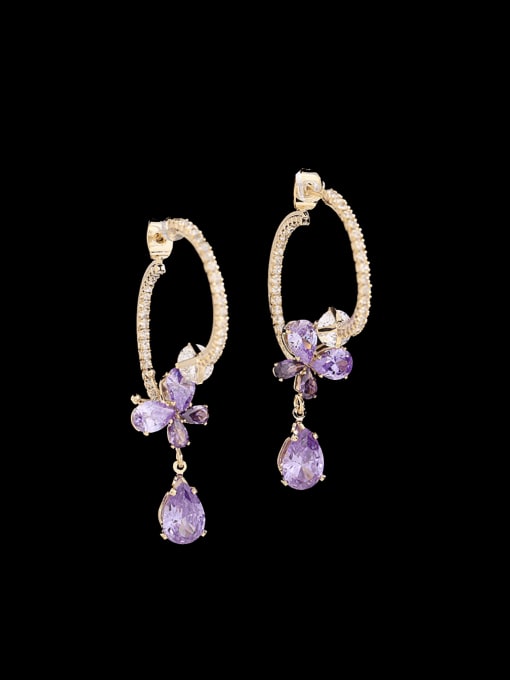 purple Brass Cubic Zirconia Geometric Tassel Luxury Threader Earring