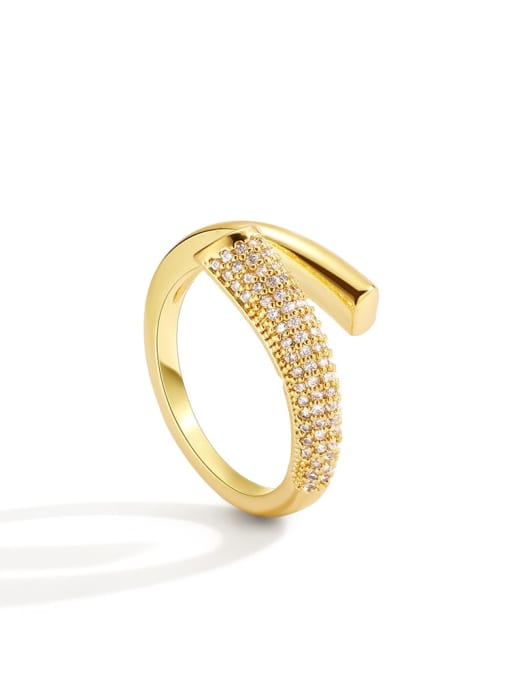 Gold Brass Rhinestone Geometric Minimalist Band Ring