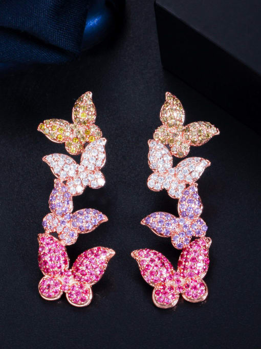 L.WIN Brass Cubic Zirconia Butterfly Luxury Drop Earring 0