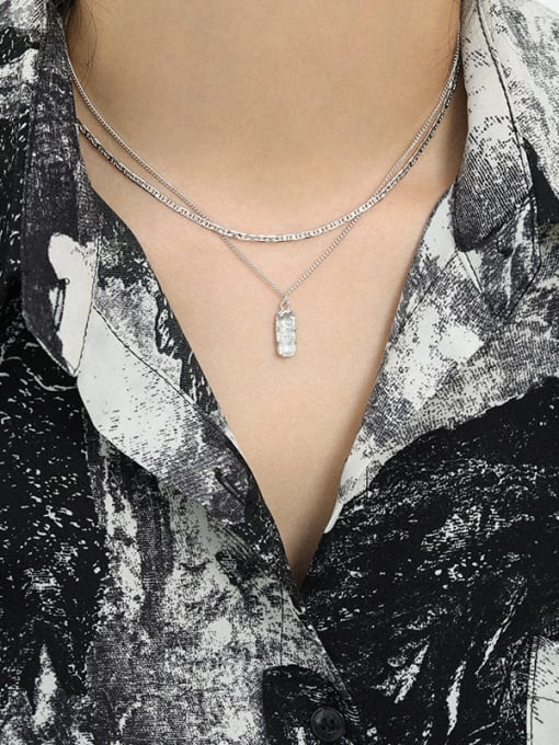 DAKA 925 Sterling Silver Rectangle Minimalist Necklace 3