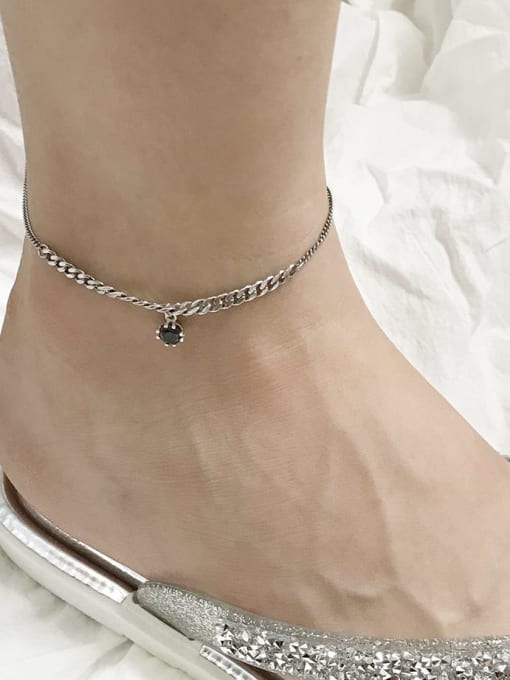 Boomer Cat 925 Sterling Silver Black   Cubic Zirconia  Vintage China  Anklet 0