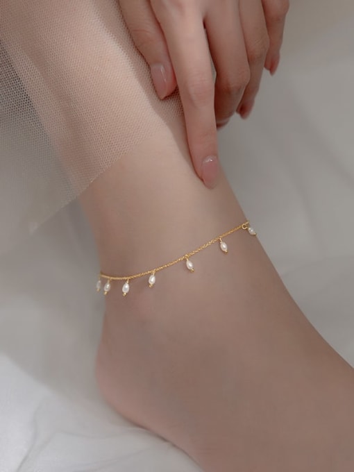 Rosh 925 Sterling Silver Freshwater Pearl Oval Minimalist Anklet 1