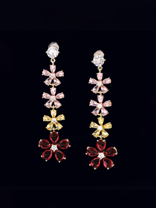 Luxu Brass Cubic Zirconia Flower Luxury Cluster Earring 0