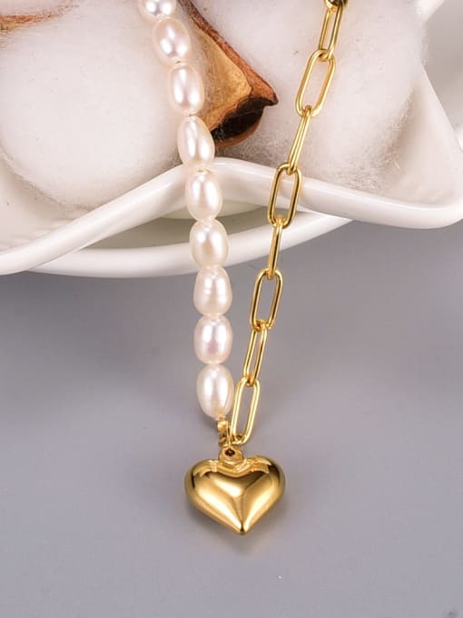 A TEEM Titanium Steel Freshwater Pearl Heart Minimalist Necklace 2