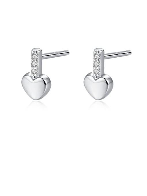 CCUI 925 Sterling Silver Rhinestone Smooth Heart Cute Stud Earring 0
