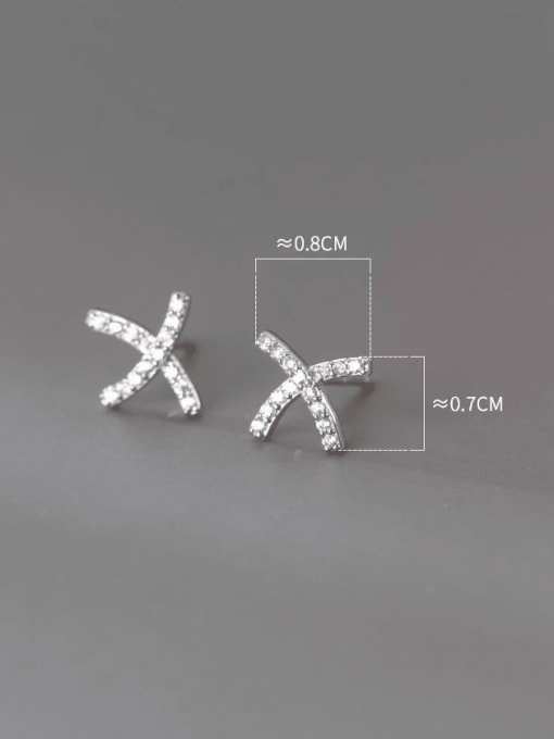 Rosh 925 Sterling Silver Cubic Zirconia Cross Dainty Stud Earring 3