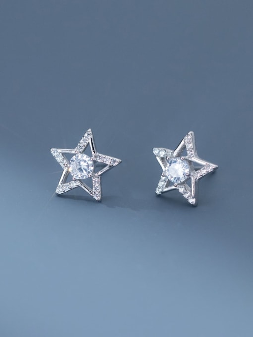 Silver 925 Sterling Silver Cubic Zirconia Pentagram Minimalist Stud Earring