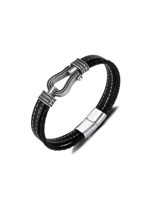 PH1593 Stainless steel Artificial Leather Weave Hip Hop Set Bangle