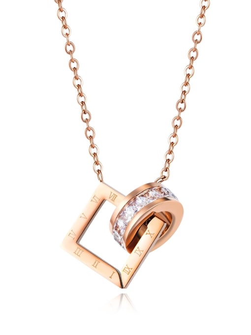 rose gold Titanium Rhinestone Geometric Minimalist Necklace