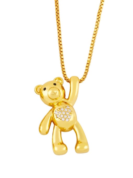 B Brass Rhinestone Cute  Bear Pendant Necklace