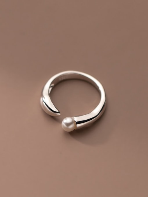 Rosh 925 Sterling Silver Imitation Pearl Round Minimalist Band Ring 2