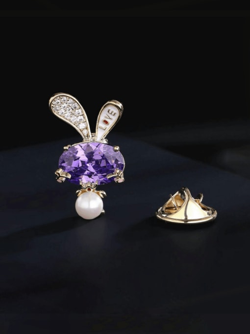 Luxu Brass Glass Stone Rabbit Cute Lapel Pin 1