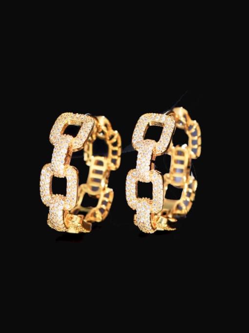 Golden Brass Cubic Zirconia Geometric Luxury Huggie Earring