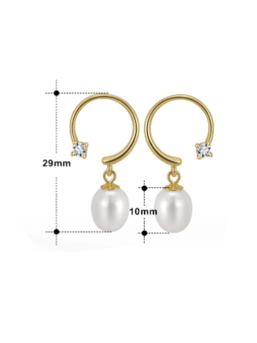 RINNTIN 925 Sterling Silver Freshwater Pearl Geometric Minimalist Hook Earring 3