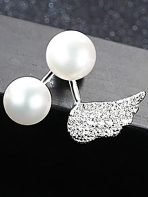 White 1E13 925 Sterling Silver  Angel wings Freshwater Pearl  Drop Earring