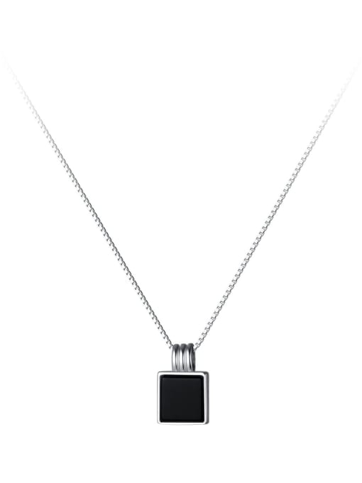 Rosh 925 Sterling Silver Obsidian Geometric Minimalist Necklace 0