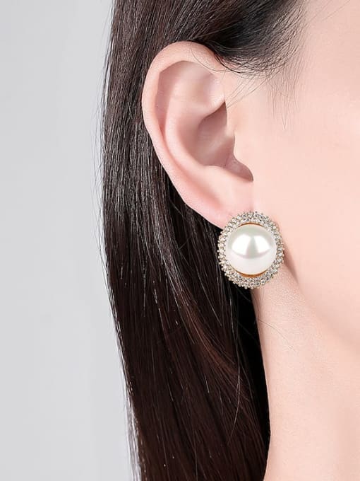 BLING SU Brass Imitation Pearl Geometric Trend Stud Earring 1