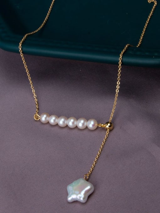RAIN Brass Freshwater Pearl Irregular Minimalist Necklace 1