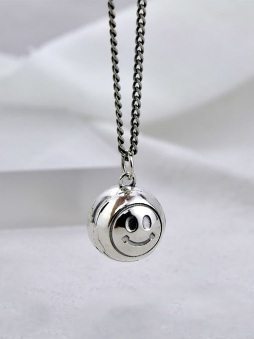 SHUI Vintage Sterling Silver With Vintage Round Ball Smiley Pendant Diy Accessories