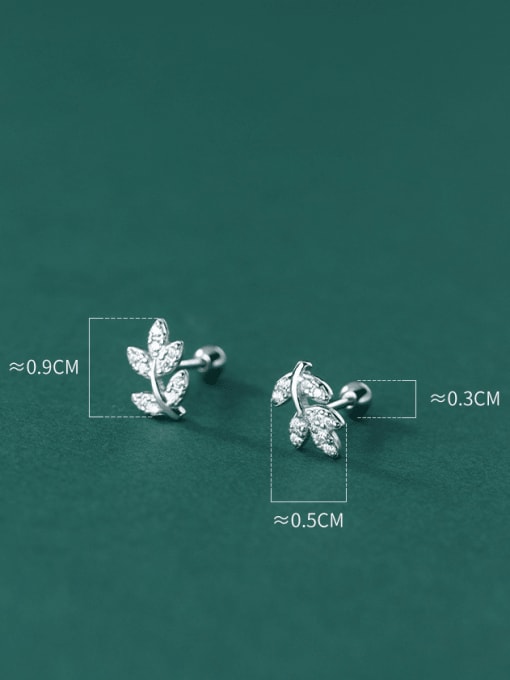 Rosh 925 Sterling Silver Cubic Zirconia Leaf Minimalist Stud Earring 3