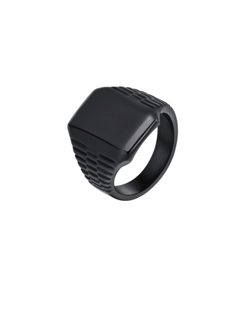 black Titanium Steel Geometric Hip Hop Band Ring