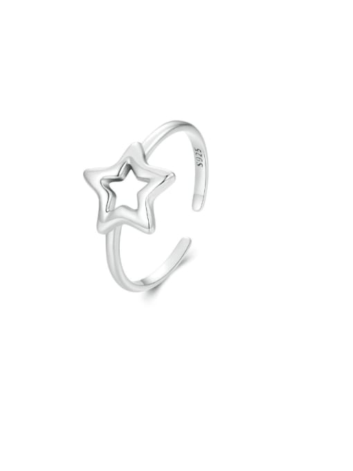 SCR997 E 925 Sterling Silver Hollow Pentagram Minimalist Band Ring