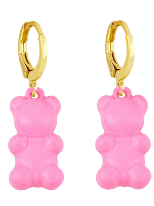Pink Brass Enamel Icon Vintage Huggie Earring