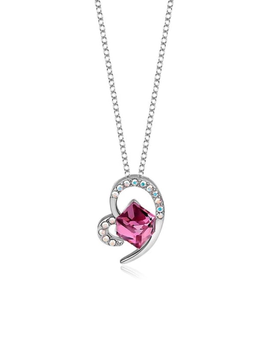 JYXZ 062 (pink) 925 Sterling Silver Austrian Crystal Heart Classic Necklace
