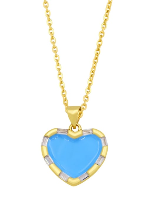 blue Brass Enamel Heart Hip Hop Necklace